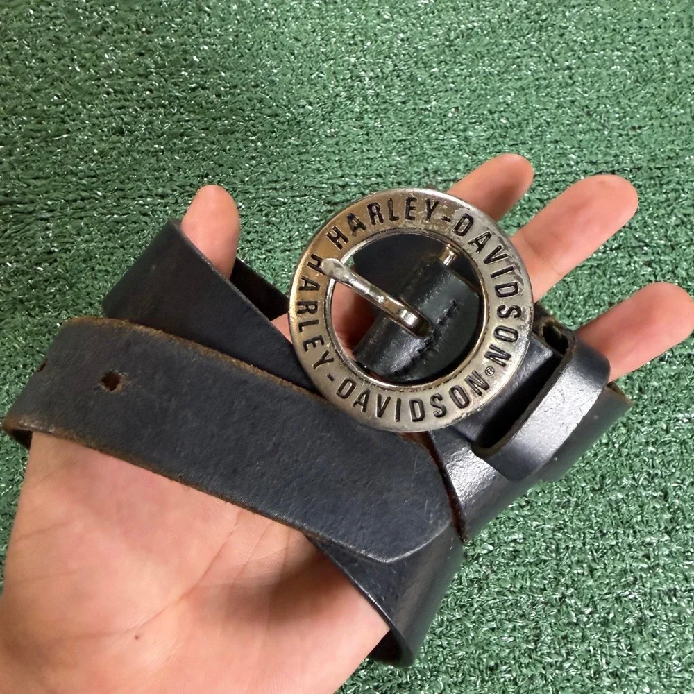 Harley Davidson Belt Mens 34 Black Good Leather Biker USA Made Buckle 14748